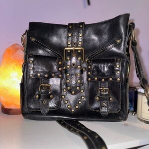 Vintage Betsey Johnson Black Studded Shoulder Bag genuine leather